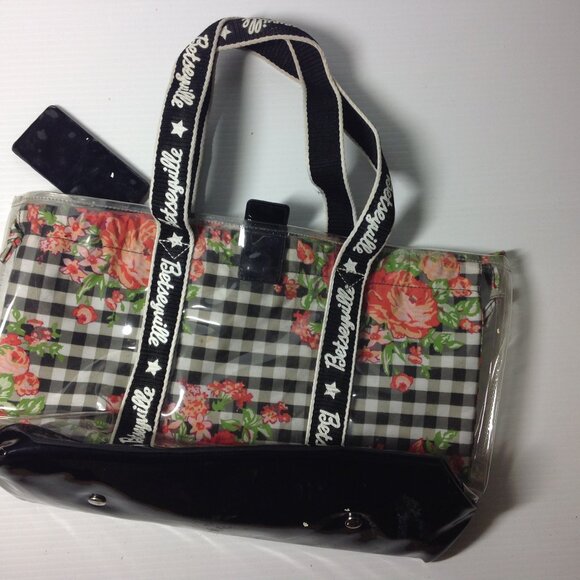 Betseyville by Betsey Johnson Clear Tote Handbag with Black & White Gingham - Picture 2 of 4